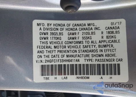 2017 Honda Civic Ex-T из США, поврежденный, VIN 2HGFC1F33HH641144